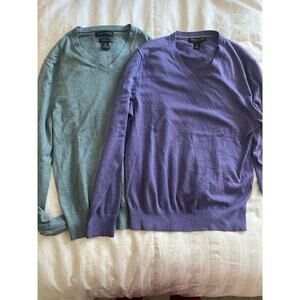 Banana Republic Men's Cashmere V-Neck Pullover Sweater Green/Purple S Lot of 2